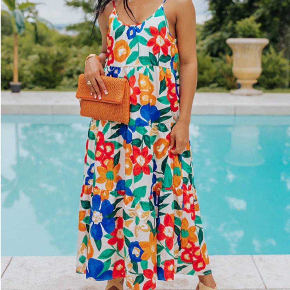 NWT - HerringStone’s Dee Dee Silk Floral Tiered Maxi Sundress